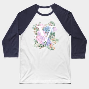 botanical monogram alphabet V hydrangea flowers Baseball T-Shirt